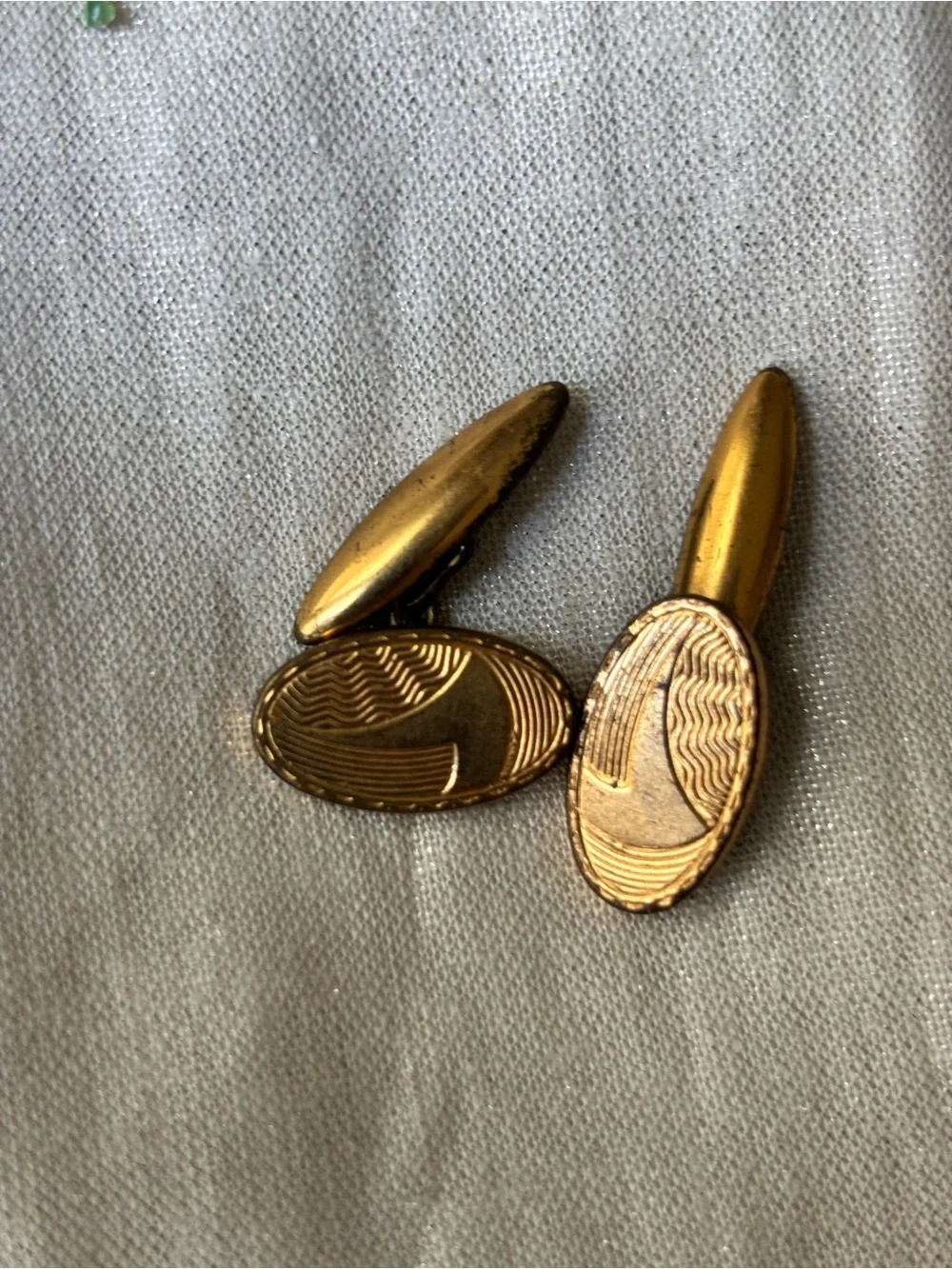 Oval art Deco Cufflinks Gold Gilt Engine turned